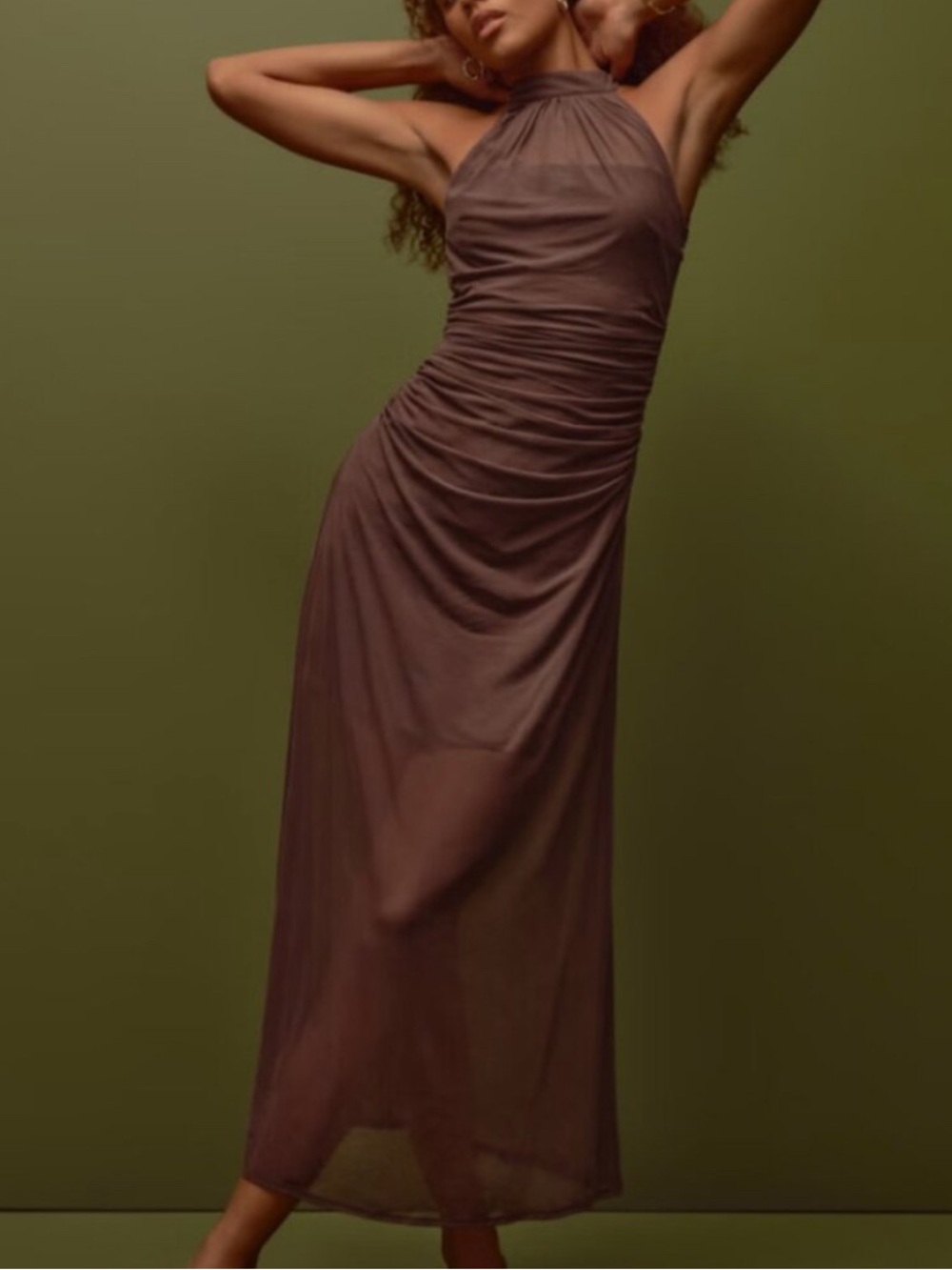 Abercrombie & Fitch Chocolate Brown Halter Ruched Maxi Dress